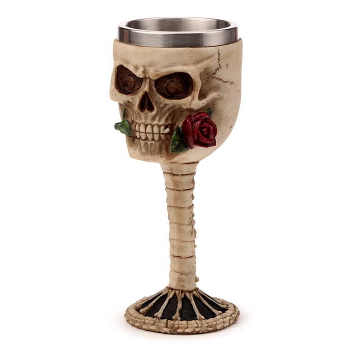 Decorative Skulls with Red Rose in Mouth Goblet