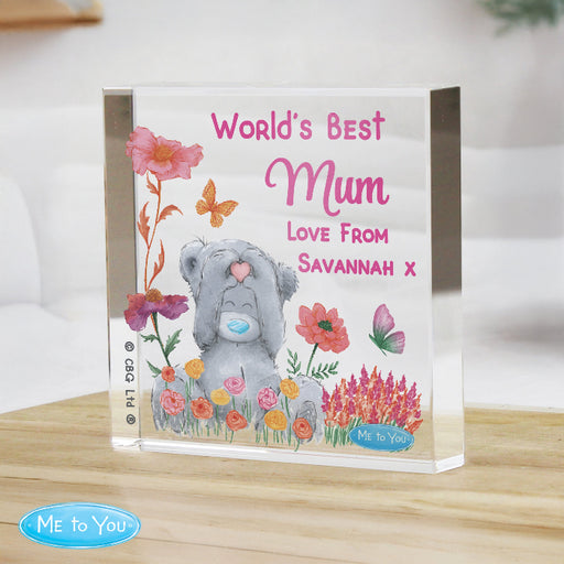Personalised Me to You Flowery Glass Block - Mother’s Day Gift