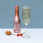 Engraved Flute Glass & Mini Rose Bottega Prosecco Gift Set