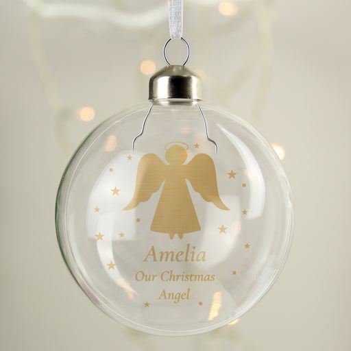Personalised Gold Angel Christmas Memorial Glass Bauble