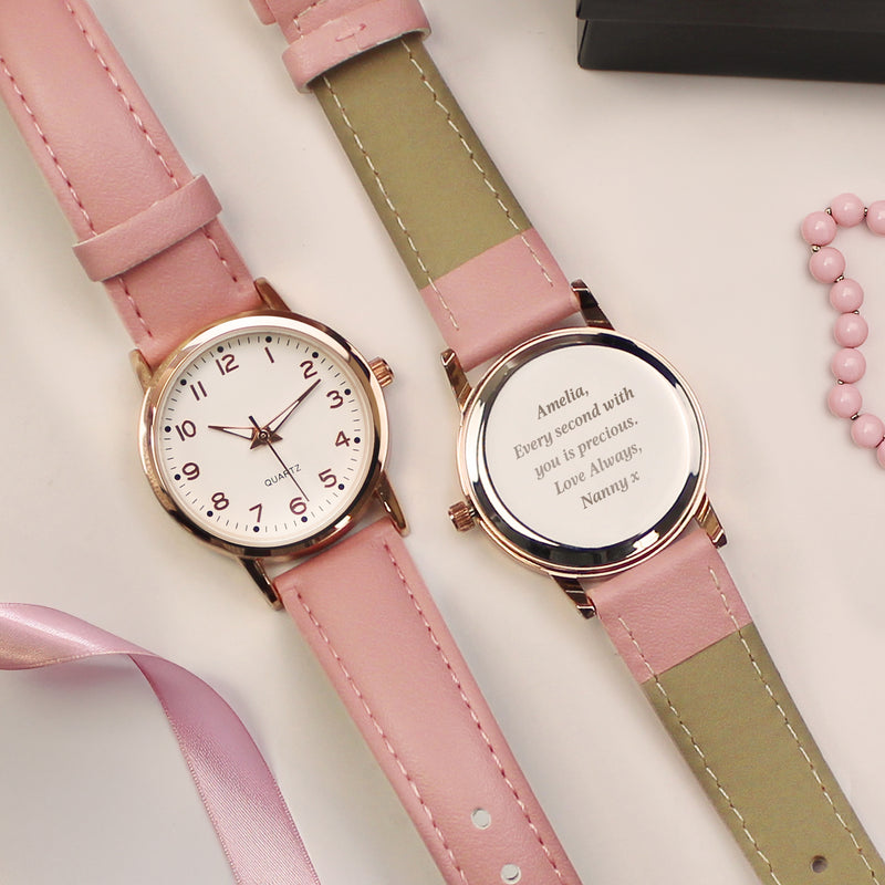 Engraved Girls Pink Watch