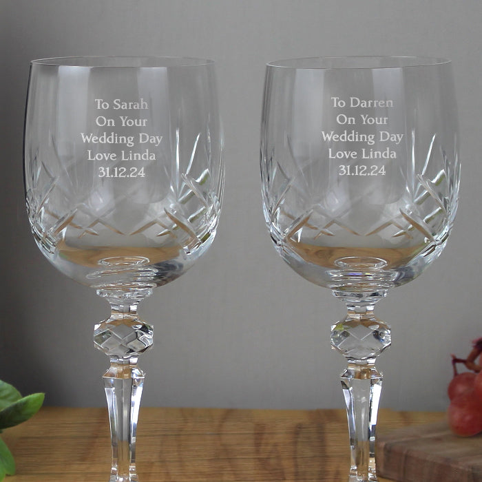 Engraved Crystal Wine Glasses Set - Wedding & Anniversary Gift