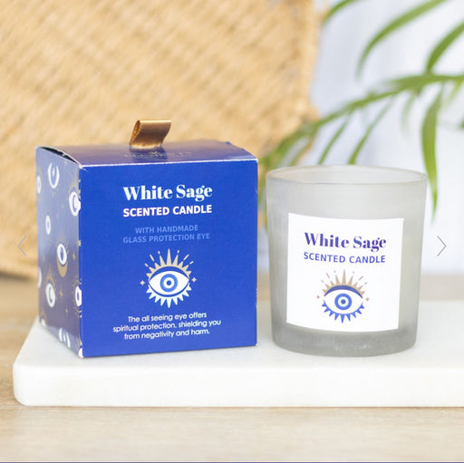 All Seeing Eye White Sage Crystal Chip Spiritual Protection Candle