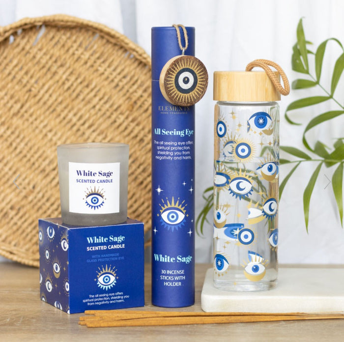 All Seeing Eye White Sage Crystal Chip Spiritual Protection Candle