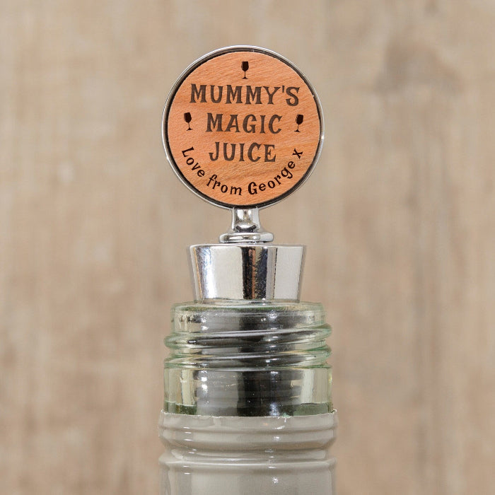 Mummy's Magic Juice Wood Bottle Stopper