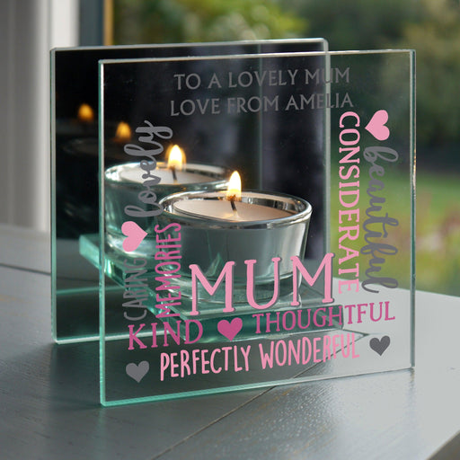 Personalised Mum Mirrored Glass Tea Light Holder
