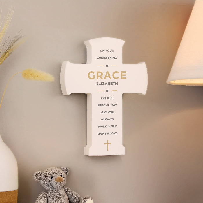 Personalised Christening Wooden Cross Ornament