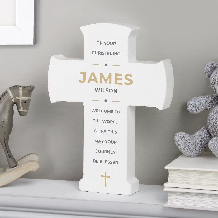 Personalised Christening Wooden Cross Ornament