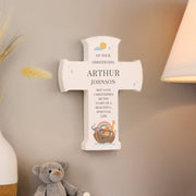 Personalised Noahs Ark Christening Cross Wooden Ornament