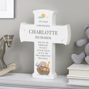 Personalised Noahs Ark Christening Cross Wooden Ornament