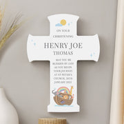 Personalised Noahs Ark Christening Cross Wooden Ornament