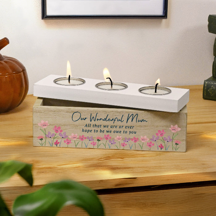 Personalised Floral Mother’s Day Wooden Triple Tea Light Box