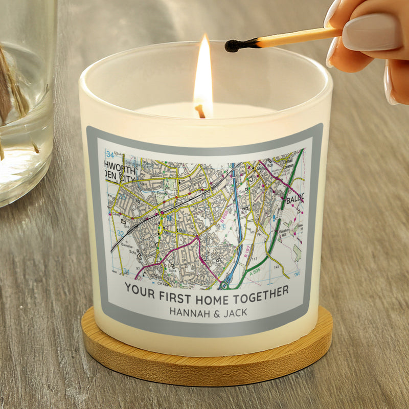 Personalised Postcode Map Scented Jar Candle Gift