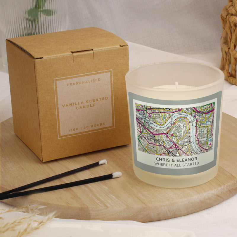 Personalised Postcode Map Scented Jar Candle Gift