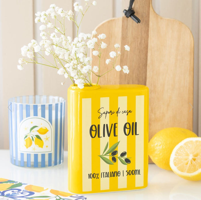 Olive Oil Flower Vase | Mediterranean-inspired Home Decor