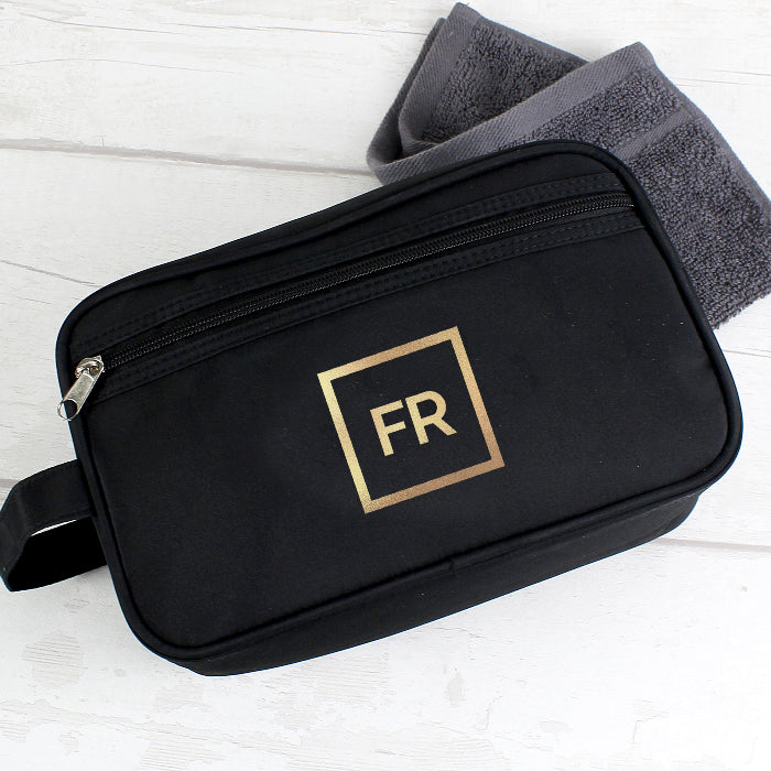 Personalised Gold Initials Black Vanity Bag