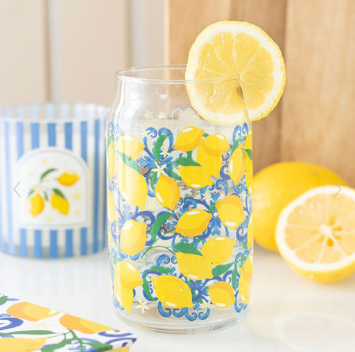 Italian Lemon Print Can Glass | Italian Homeware