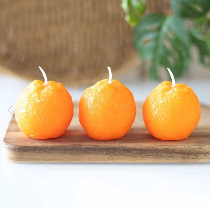 Set of 3 Orange Shaped Candles | Fruit Themed Home Fragrance 