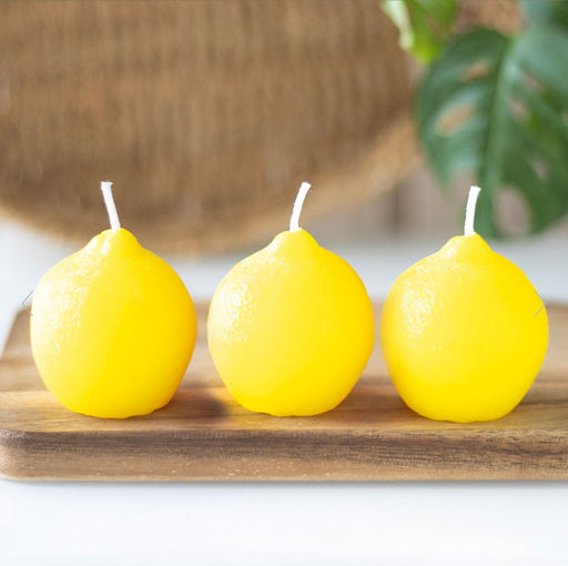 Set of 3 Lemon Shaped Candles - Fruit Themed Home Fragrance
