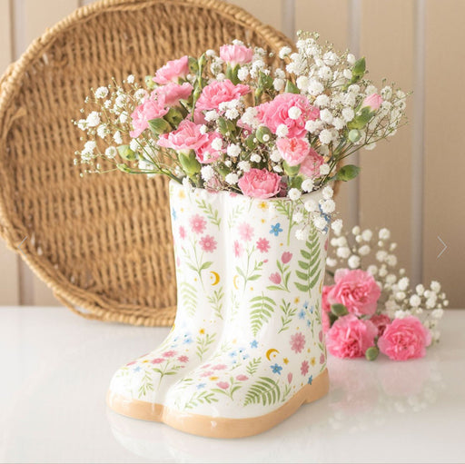 Luna Bloom Floral Print Welly Boot Planter | Spring Floral Home Decor