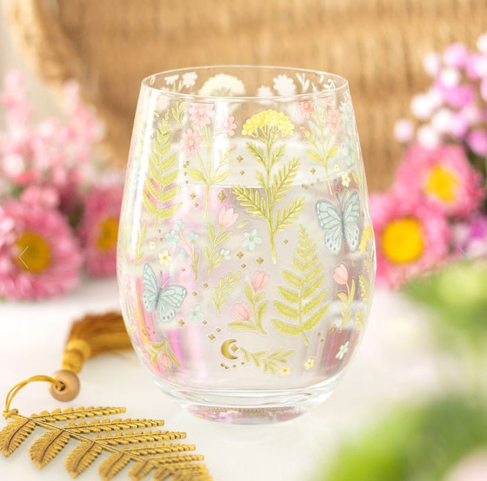 Luna Bloom Floral Print Stemless Wine Glass | Floral Spring Homeware