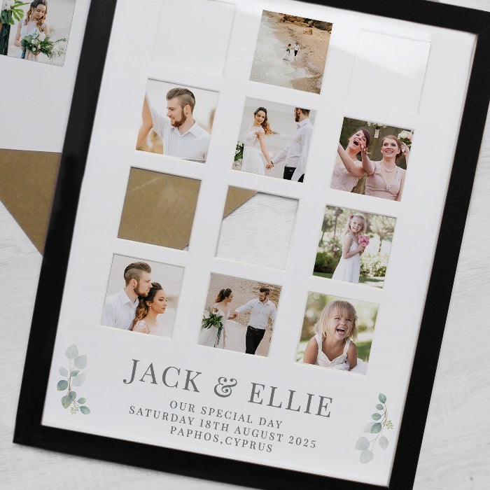 Personalised Wedding Botanical Black Multi Photo Frame