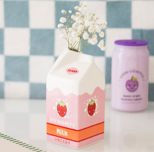 Kawaii Strawberry Milk Carton Flower Vase | Kawaii Home Decor