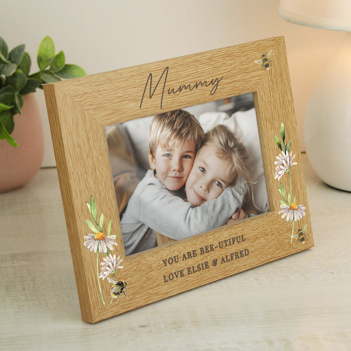 Personalised Mum Floral Bee Oak Finish Photo Frame - 6x4