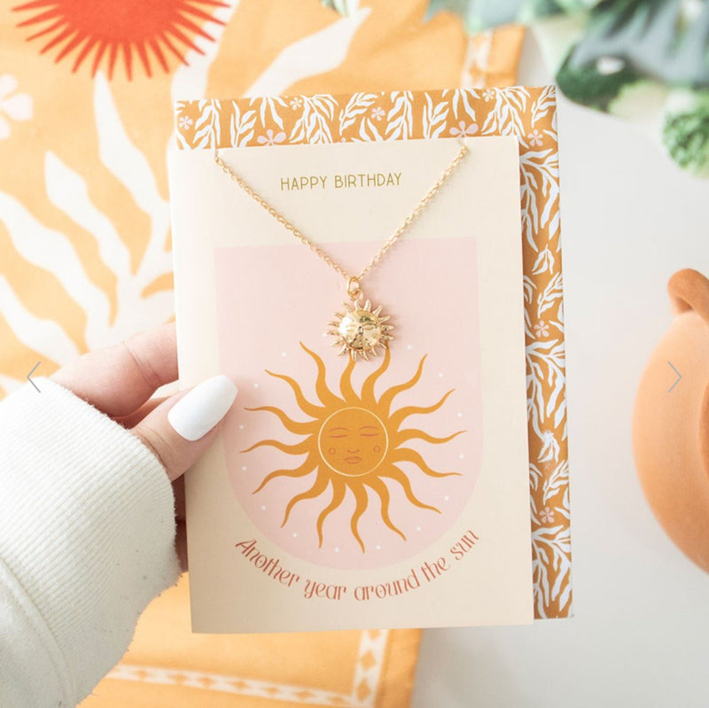 Boho Sun Necklace & Happy Birthday Card