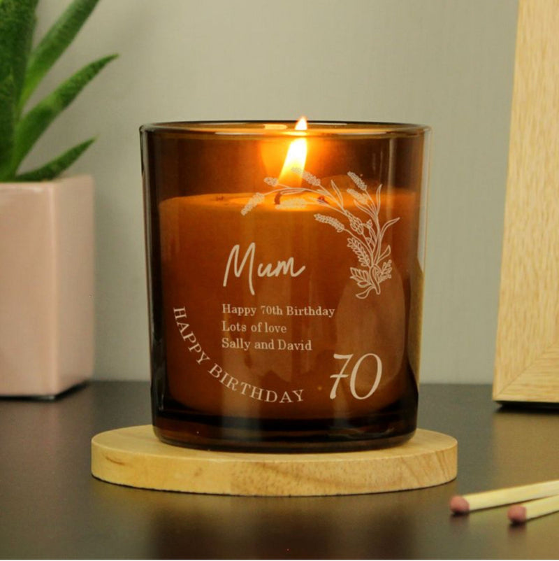 Personalised 70th Birthday Glass Candle
