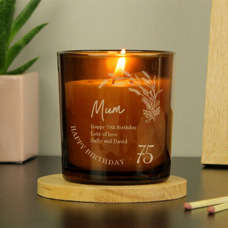 Personalised 75th Birthday Glass Candle
