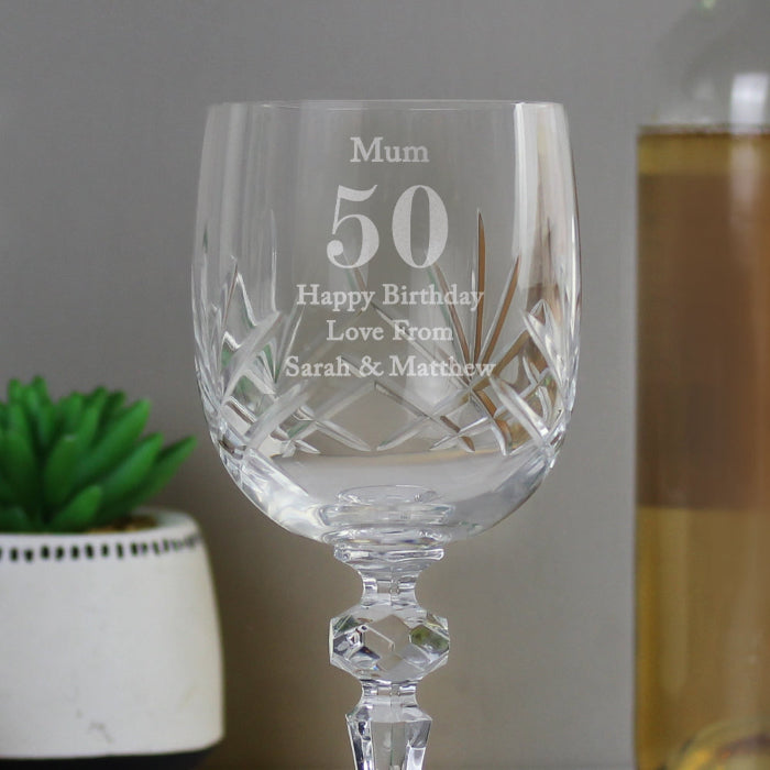 Engraved Cut Crystal Wine Glass Birthday Gift