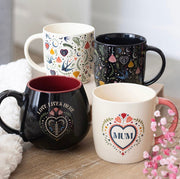 Midnight Bloom Mum Folk Heart Mug - Gift For Mum