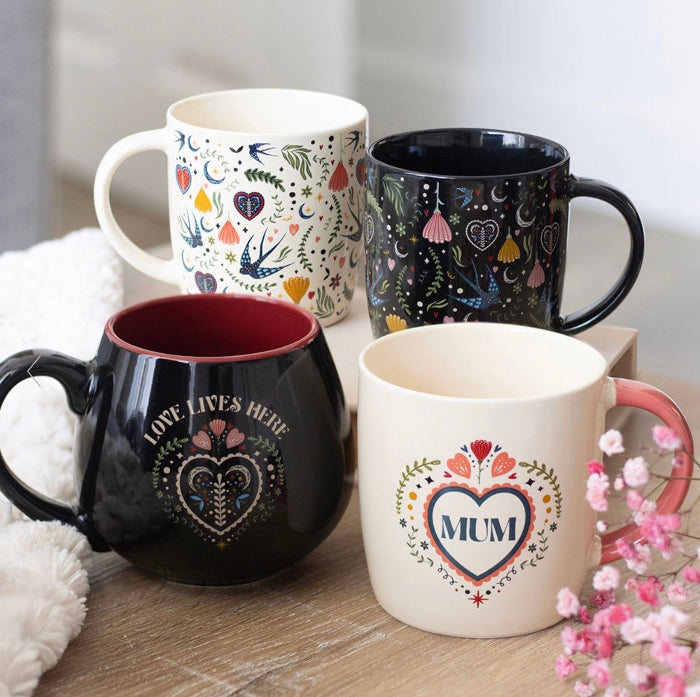 Midnight Bloom Mum Folk Heart Mug - Gift For Mum