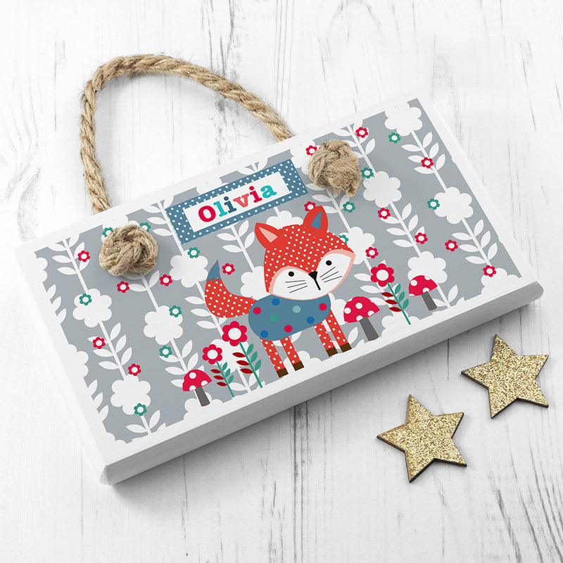 Personalised Kid’s Little Fox White Door Sign