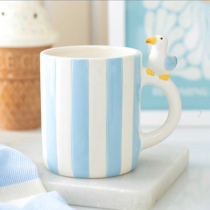 Seaside Striped Mug with Seagull