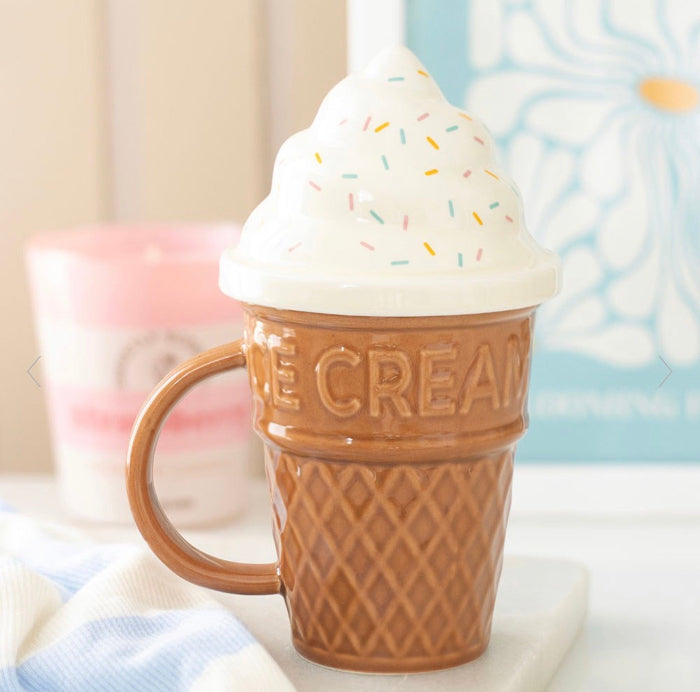 Seaside Ice Cream Cone Lidded Mug