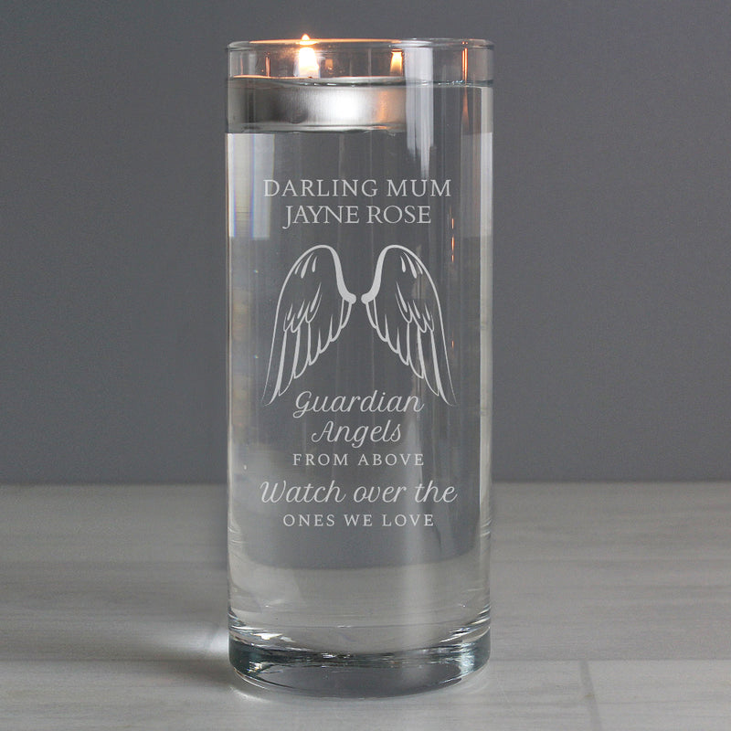Personalised Guardian Angel Wings Memorial Floating Candle Holder