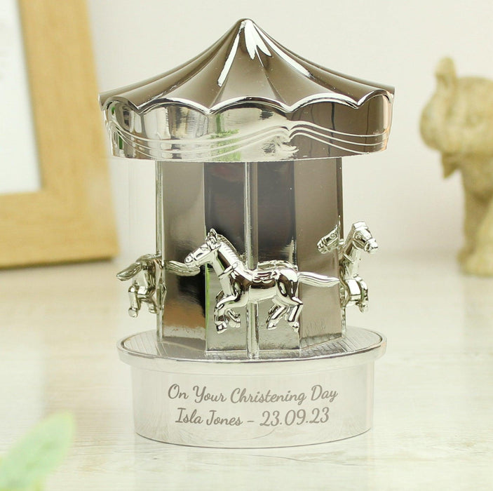Personalised Silver Plated Carousel Money Box