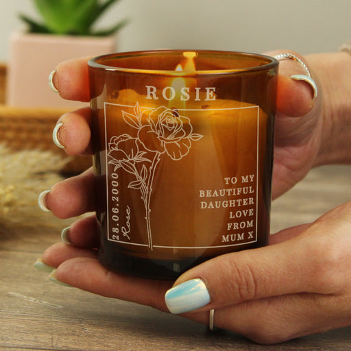 Personalised Birth Flower Amber Glass Candle - Any Month
