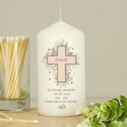 Personalised Floral Cross Memorial Pillar Candle