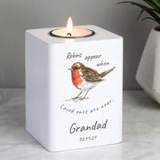 Personalised Robin In Memory Memorial Wooden Tealight Holder