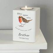 Personalised Robin In Memory Memorial Wooden Tealight Holder