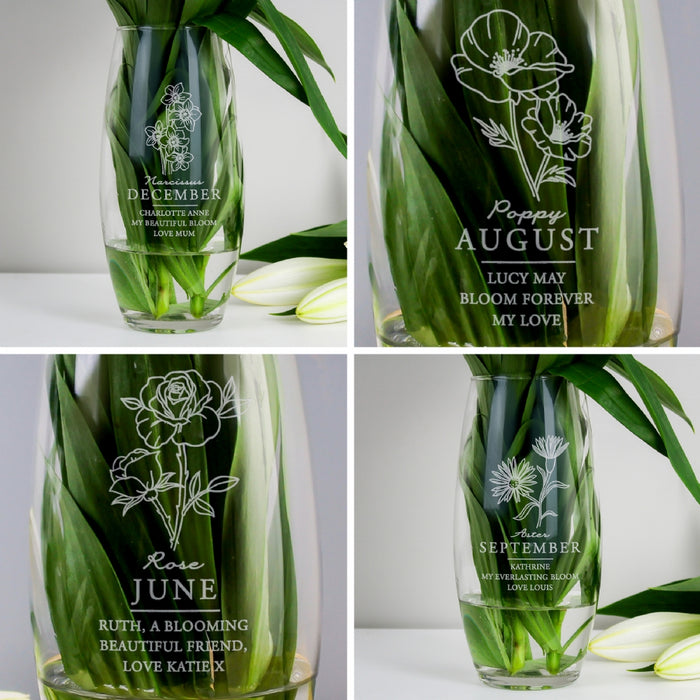 Personalised Birth Flower Glass Vase
