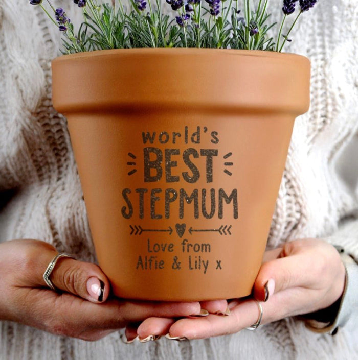 Personalised Worlds Best Stepmum Terracotta Plant Pot