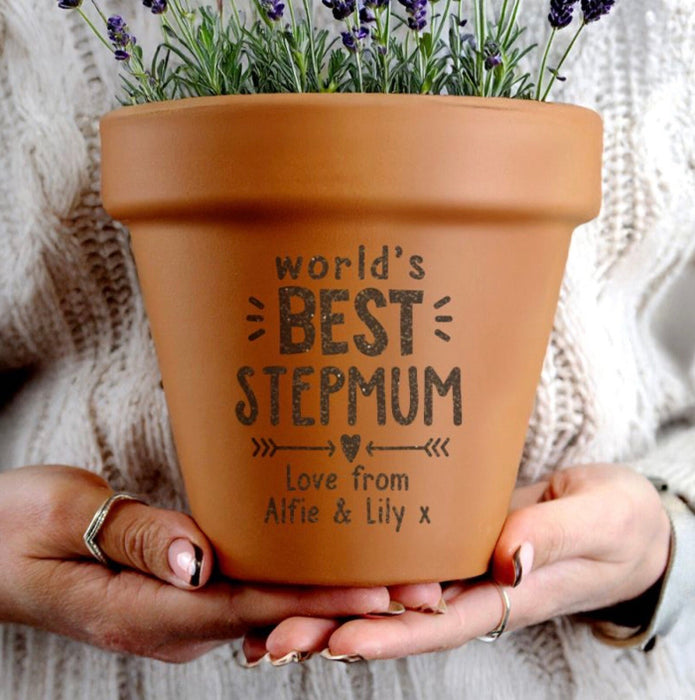 Personalised Worlds Best Stepmum Terracotta Plant Pot