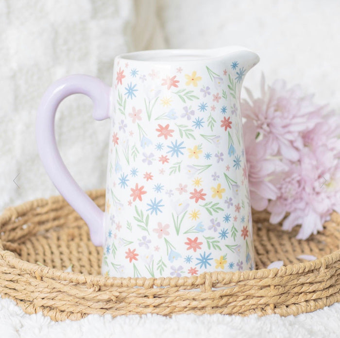 Spring Floral Print Ceramic Flower Jug Vase