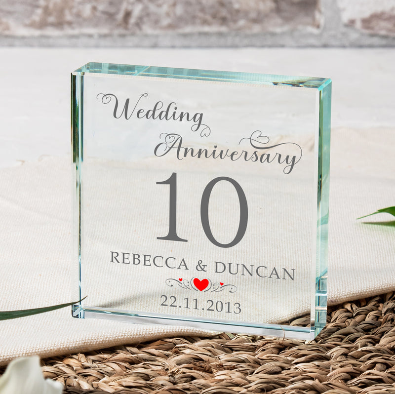10th Wedding Anniversary Crystal Glass Ornament