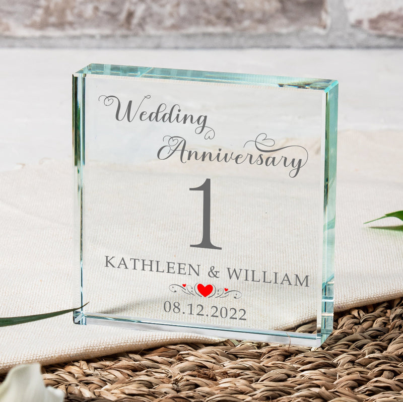 1st Wedding Anniversary Crystal Glass Ornament