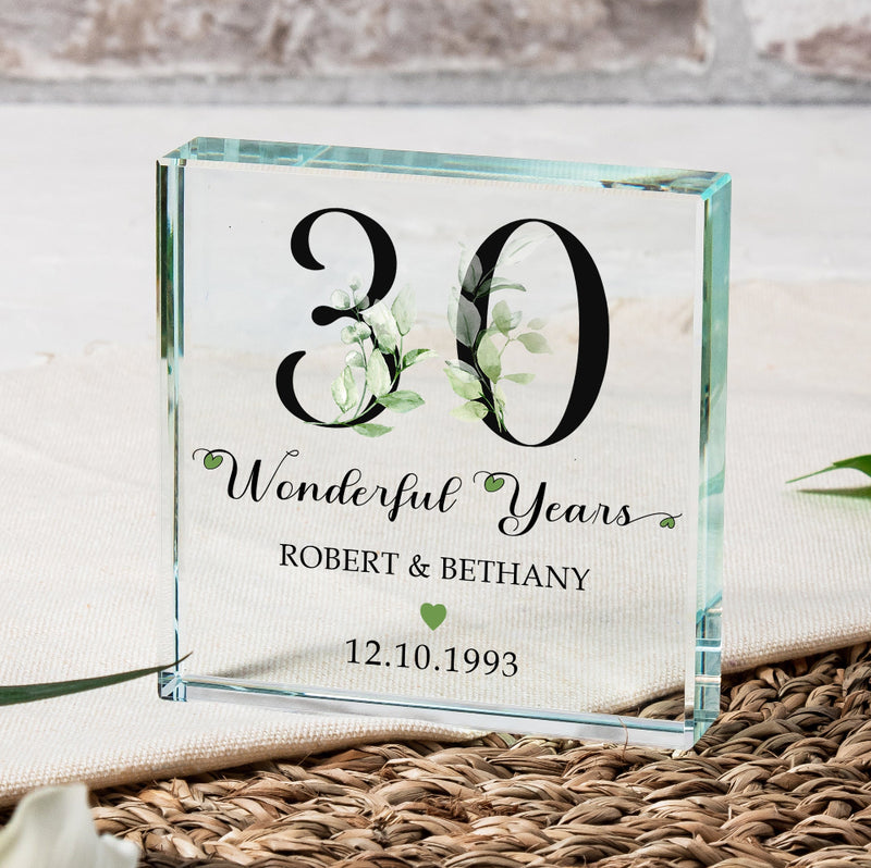 30th Wedding Anniversary Wonderful Years Crystal Glass Ornament